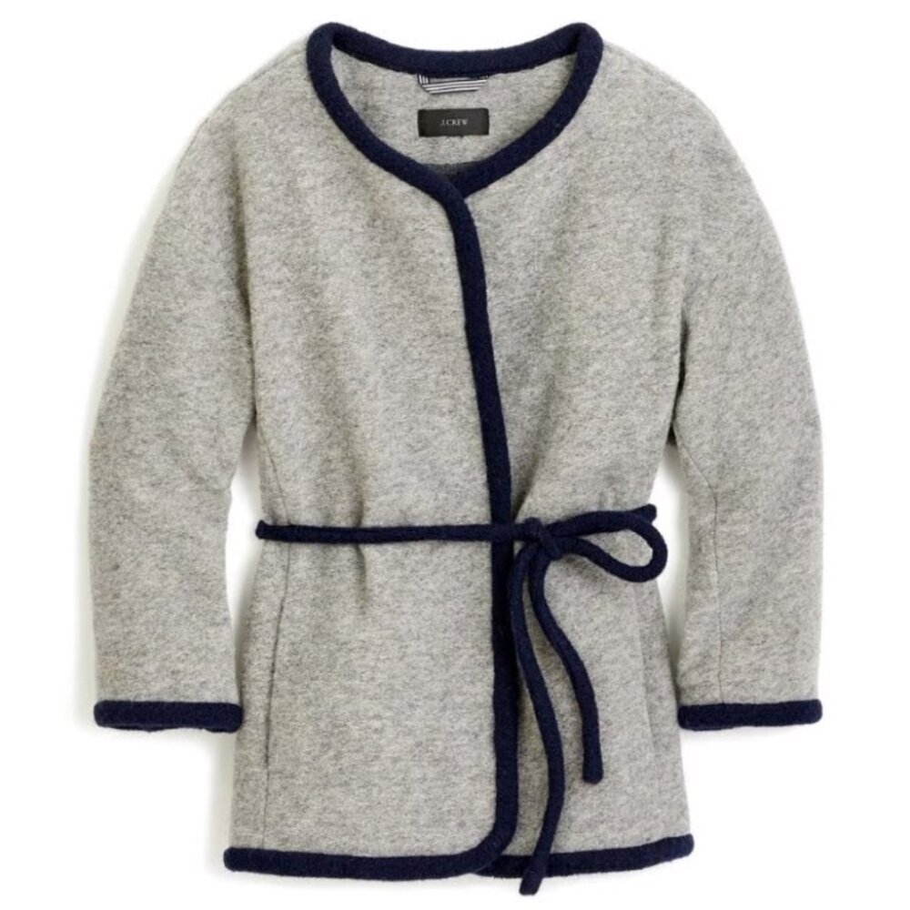 J. CREW Wrap Boiled Wool Grey Quiet Luxury Cardigan Jacket - Picture 4 of 8
